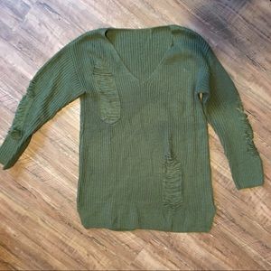 Distressed green sweater